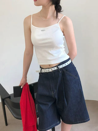 Pintuck Bermuda Raw Denim Pants