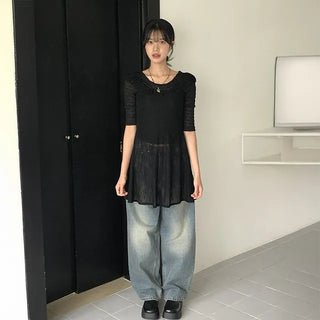 Buckle Strap Wide Jeans