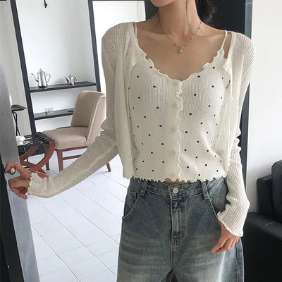 Dot Slip Cardigan Set
