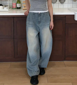 Striped Retro Vintage Denim Balloon Wide Pants