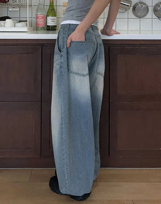 Striped Retro Vintage Denim Balloon Wide Pants