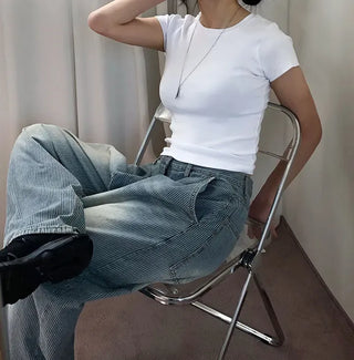 Striped Retro Vintage Denim Balloon Wide Pants