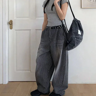 Striped Retro Vintage Denim Balloon Wide Pants