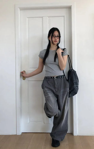 Striped Retro Vintage Denim Balloon Wide Pants