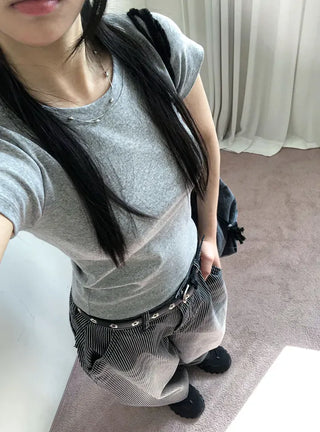 Striped Retro Vintage Denim Balloon Wide Pants