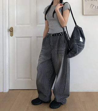 Striped Retro Vintage Denim Balloon Wide Pants