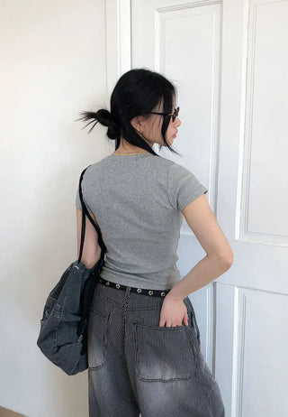 Striped Retro Vintage Denim Balloon Wide Pants