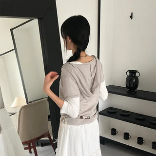 Hoodie Wrap Button Half Short Sleeve Tee