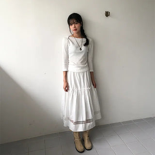 Boat Neck Punched Middle Sleeve Tee