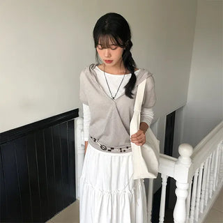Boat Neck Punched Middle Sleeve Tee