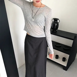 Striped Pin Maxi Long Skirt