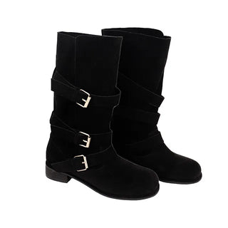 Buckle Suede Western Boots