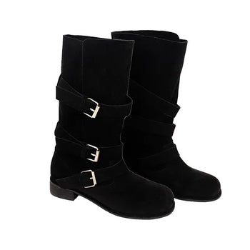 Buckle Suede Western Boots