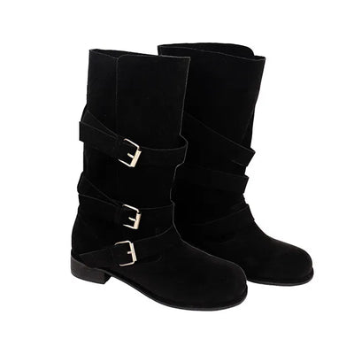 Buckle Suede Western Boots
