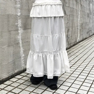 Lace Frill Layered Elastic Long Skirt