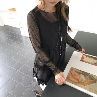 Layered Dot See-through Long Sleeve