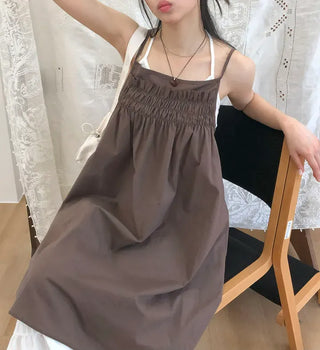 Frill Shirred Layered Midi Sleeveless Dress