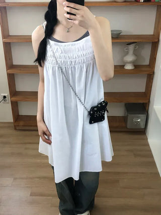 Frill Shirred Layered Midi Sleeveless Dress
