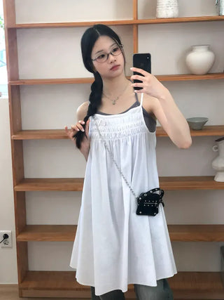 Frill Shirred Layered Midi Sleeveless Dress