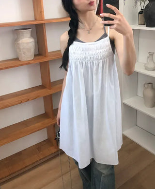 Frill Shirred Layered Midi Sleeveless Dress