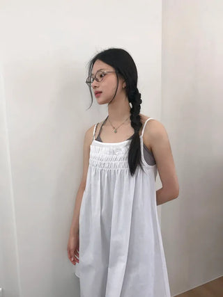 Frill Shirred Layered Midi Sleeveless Dress