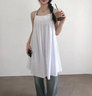 Frill Shirred Layered Midi Sleeveless Dress