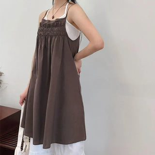 Frill Shirred Layered Midi Sleeveless Dress