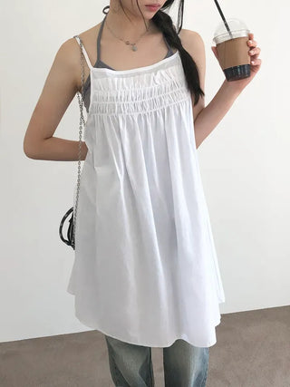 Frill Shirred Layered Midi Sleeveless Dress