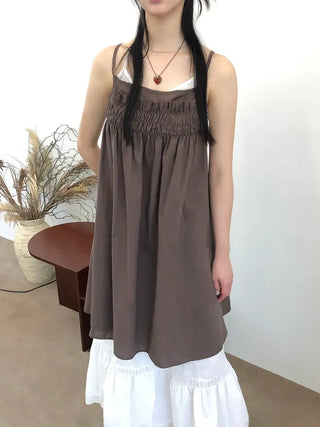 Frill Shirred Layered Midi Sleeveless Dress
