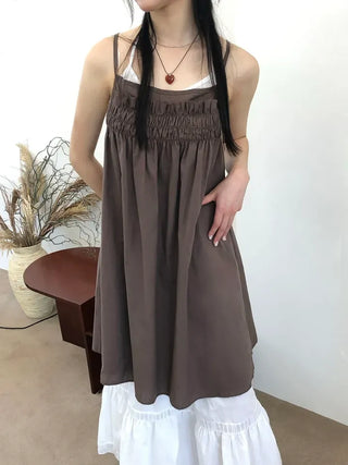 Frill Shirred Layered Midi Sleeveless Dress