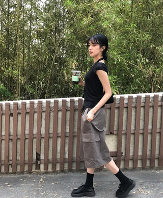 String Pintuck Bermuda Cargo Pants