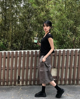 String Pintuck Bermuda Cargo Pants