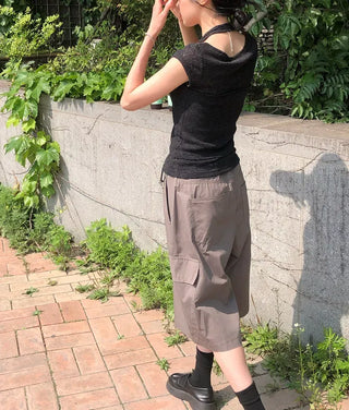 String Pintuck Bermuda Cargo Pants
