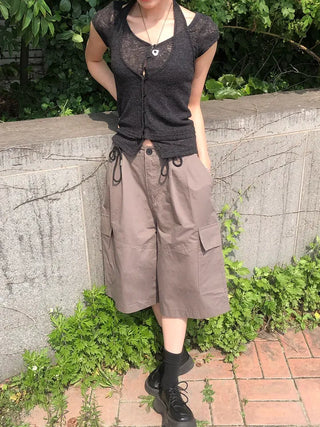 String Pintuck Bermuda Cargo Pants
