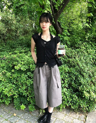 String Pintuck Bermuda Cargo Pants