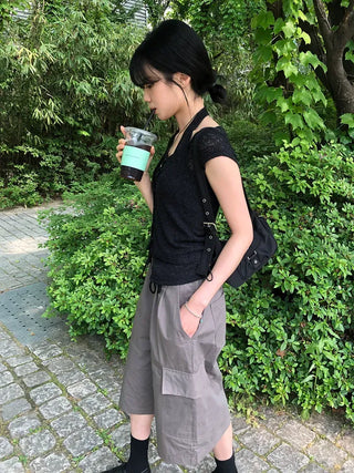String Pintuck Bermuda Cargo Pants