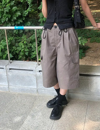 String Pintuck Bermuda Cargo Pants