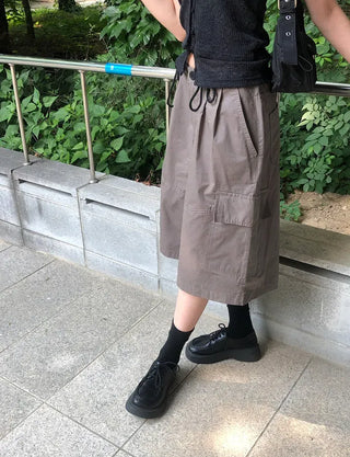 String Pintuck Bermuda Cargo Pants