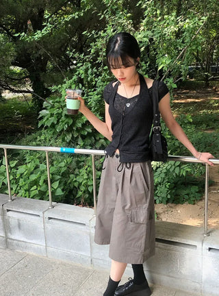 String Pintuck Bermuda Cargo Pants
