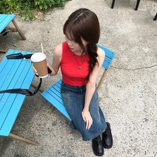 Vivid Ribbed Mango Sleeveless