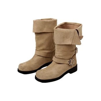 Two-way biker mid-length boots
