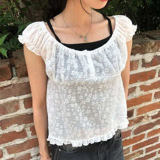 Butterfly Frill See-through Sleeveless Blouse