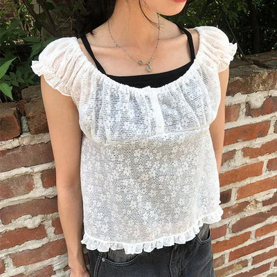 Butterfly Frill See-through Sleeveless Blouse