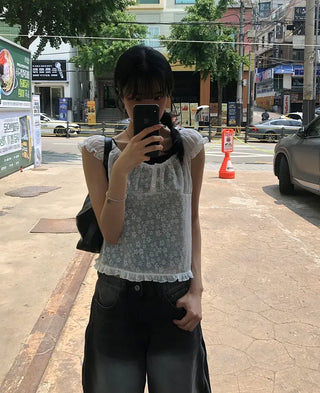 Butterfly Frill See-through Sleeveless Blouse