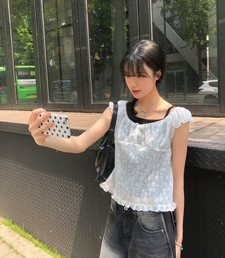 Butterfly Frill See-through Sleeveless Blouse