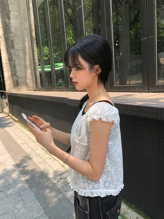 Butterfly Frill See-through Sleeveless Blouse