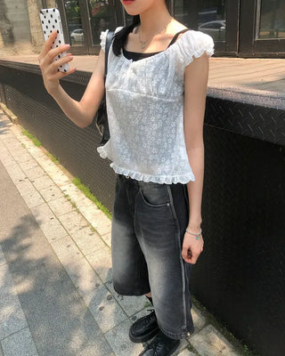 Butterfly Frill See-through Sleeveless Blouse