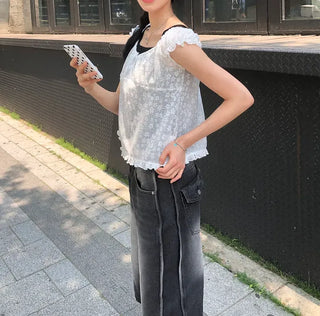 Butterfly Frill See-through Sleeveless Blouse