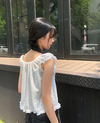 Butterfly Frill See-through Sleeveless Blouse