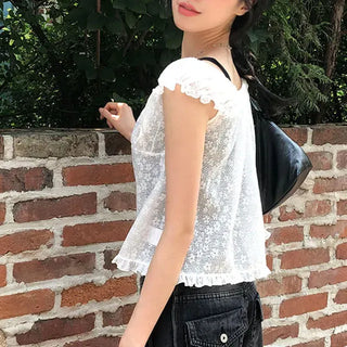 Butterfly Frill See-through Sleeveless Blouse